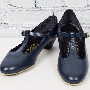 Vintage Women's Tic-Tac-Toes Blue T-Strap Mary Jane Pumps - 7-1/2 M